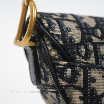 Christian Dior Mini Saddle Bag Blue Oblique Jacquard Gold Hardware