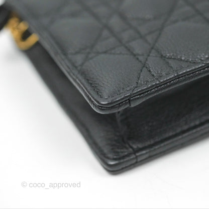 Dior Caro Zipped Pouch With Chain Black Cannage Calfskin