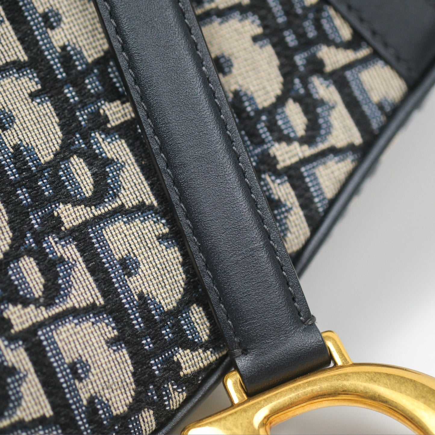 Christian Dior Saddle Bag Navy Dior Oblique Embroidery Gold Hardware