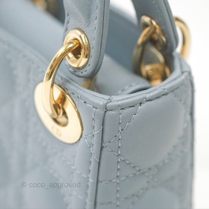 Christian Dior Micro Lady Dior Cannage Blue Grey Lambskin Gold Hardware