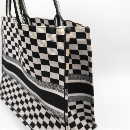 Christian Dior Large Book Tote Checkered Black/ White Canvas