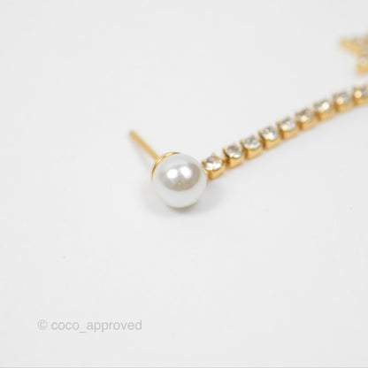 Christian Dior Pearl Crystal Star Tribales Earrings Gold Tone