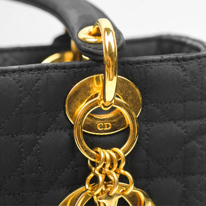 Christian Dior Vintage Medium Cannage Fabric Black Lady Dior Gold Hardware