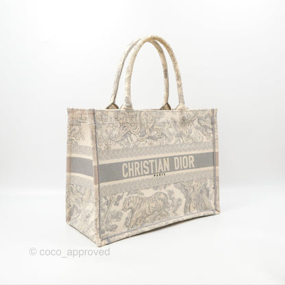 Dior Medium (Old Small) Embroidered Toile De Jouy Book Tote Light Grey Canvas