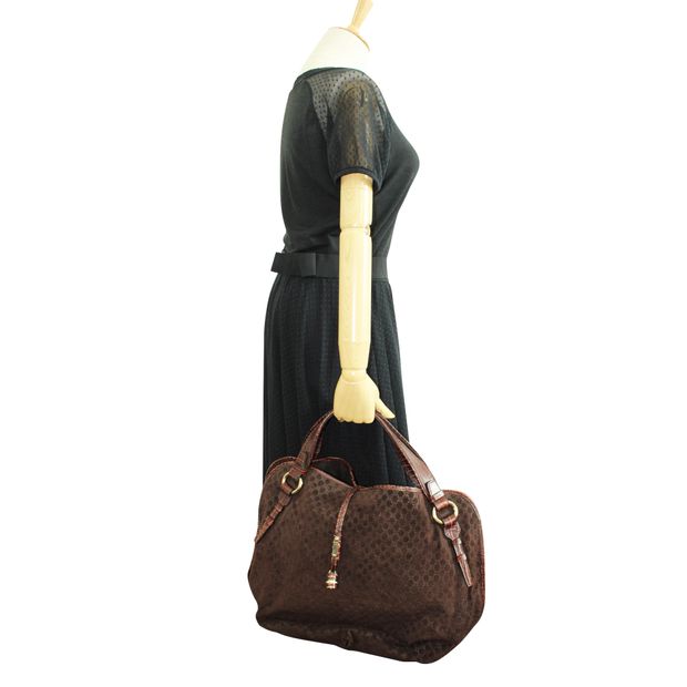 Celine Cã¨Line Vintage Brown Leather Embossed Bag