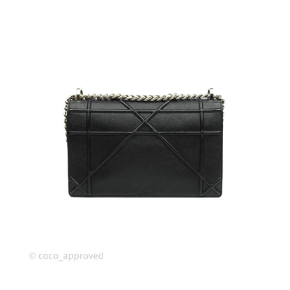 Christian Dior Diorama Medium Flap Shoulder Bag Black Grained Leather Silver Hardware