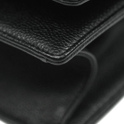 Christian Dior Diorama Medium Flap Shoulder Bag Black Grained Leather Silver Hardware