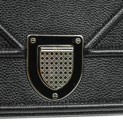 Christian Dior Diorama Medium Flap Shoulder Bag Black Grained Leather Silver Hardware