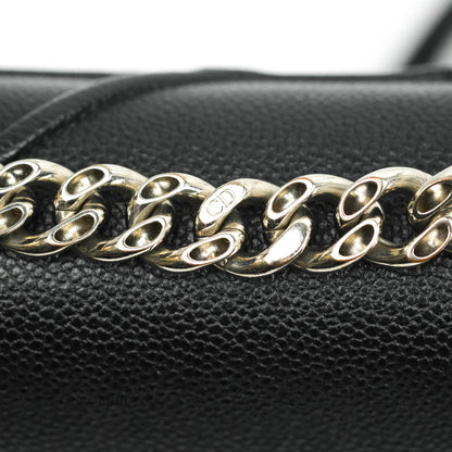 Christian Dior Diorama Medium Flap Shoulder Bag Black Grained Leather Silver Hardware
