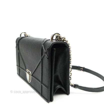 Christian Dior Diorama Medium Flap Shoulder Bag Black Grained Leather Silver Hardware