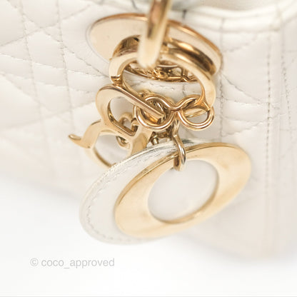 Christian Dior Cannage Mini Lady Dior White Gold Hardware