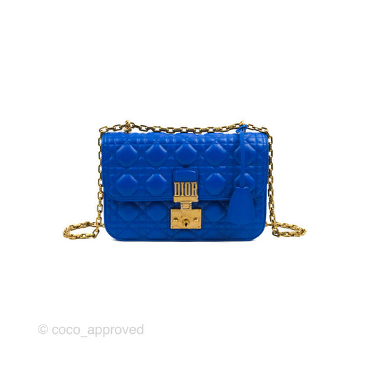 Christian Dior Large Dioraddict Flap Bag Blue Cannage Lambskin Aged Gold Hardware