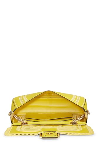 Fendi,  Yellow Leather Embroidered Baguette Chain Medium, Yellow