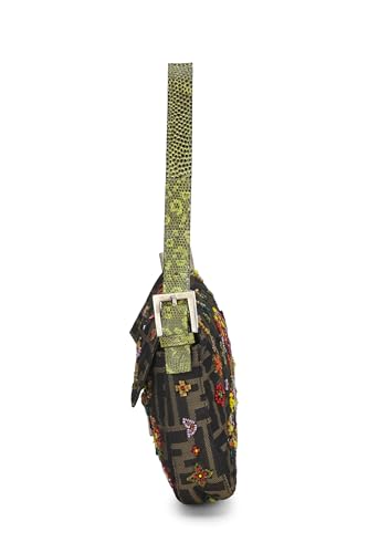 Fendi,  Brown Zucca Canvas Embellished Baguette, Green