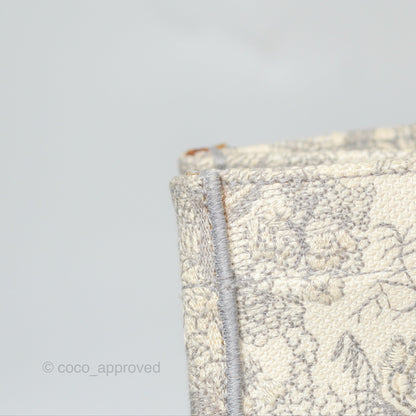 Christian Dior Medium (Old Small) Book Tote Embroidered Toile De Jouy Light Grey Canvas
