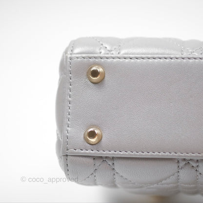 Christian Dior Lambskin Cannage Mini Lady Dior Iridescent Grey Gold Hardware