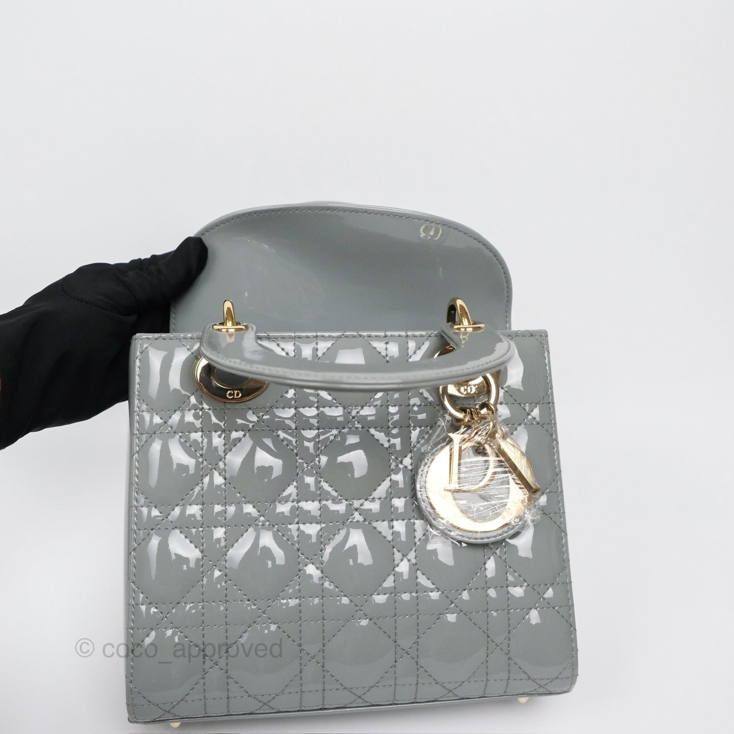 Christian Dior Lady Dior Grey Patent Gold Hardware