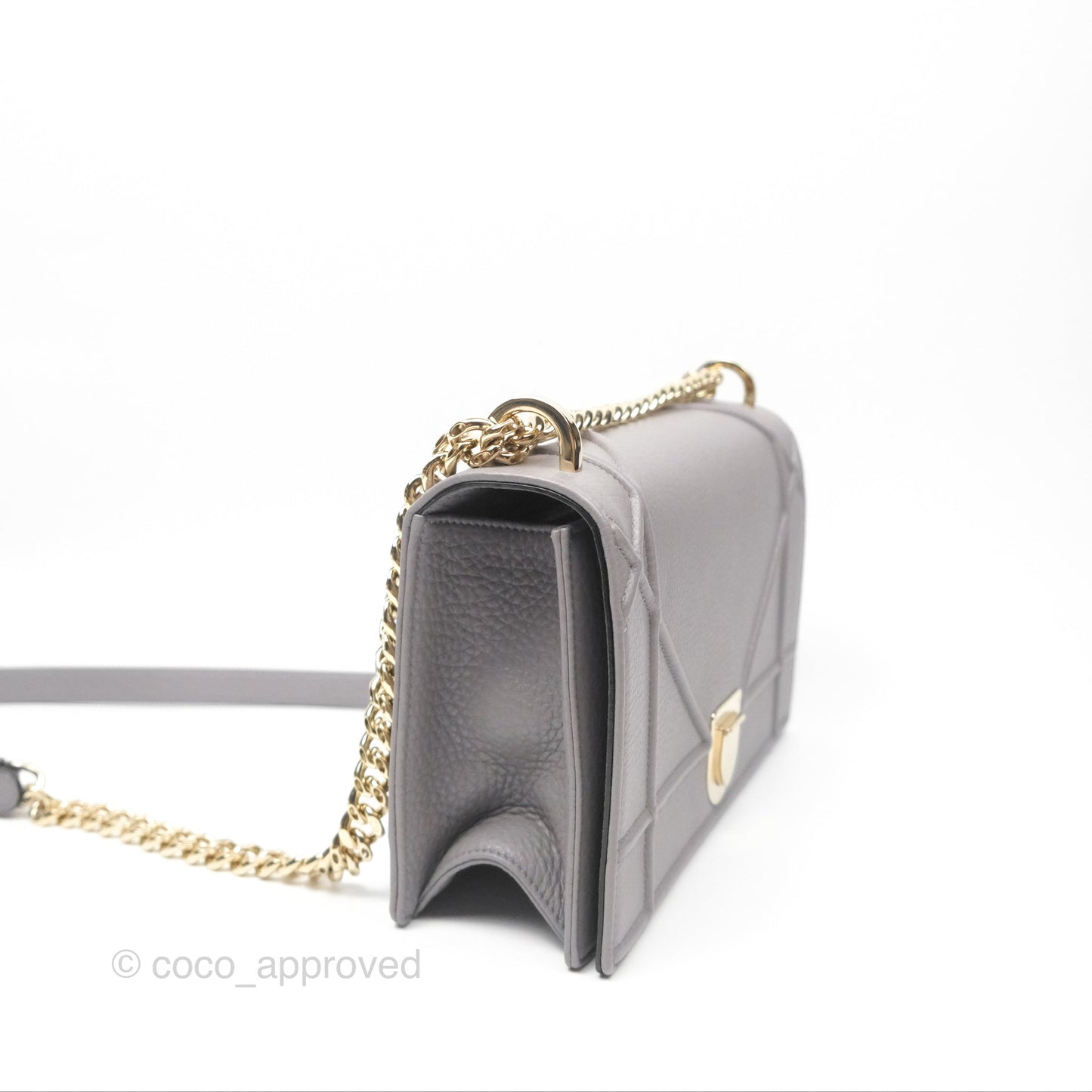 Christian Dior Medium Diorama Calfskin Flap Bag Grey Gold Hardware