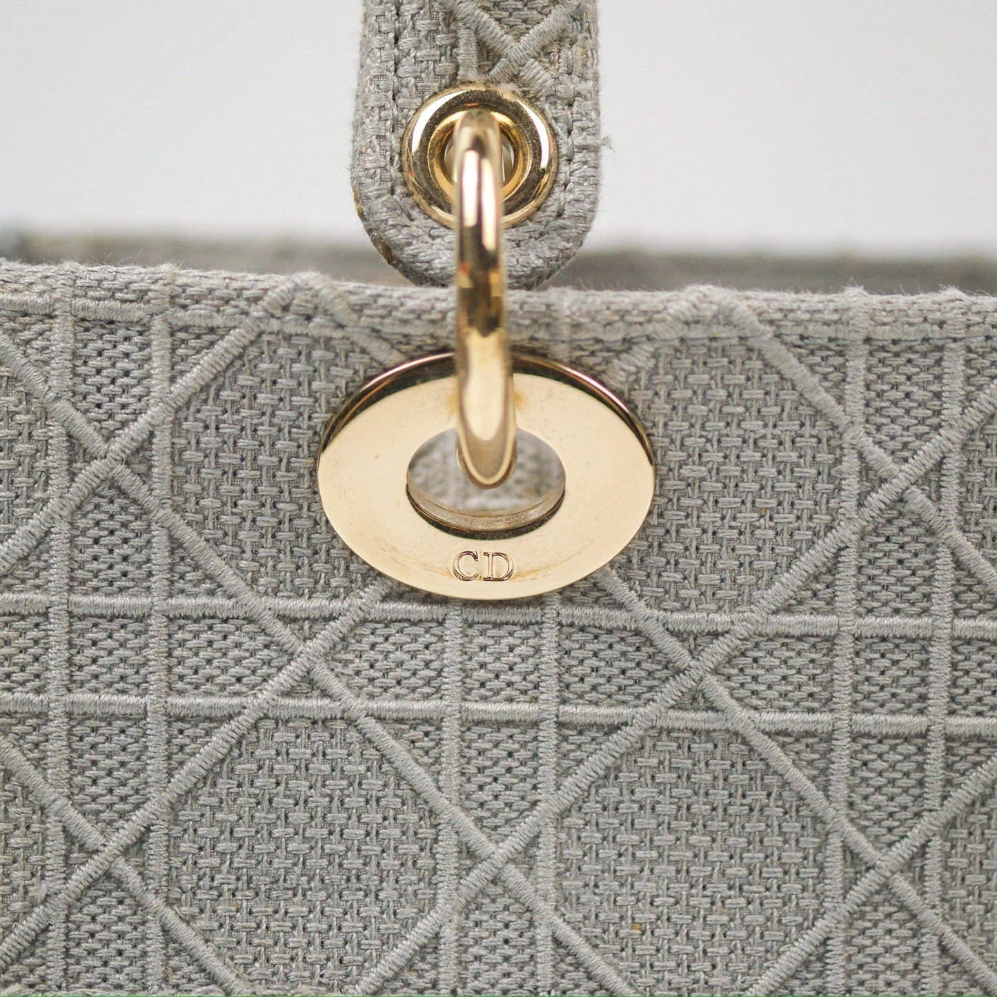 Christian Dior Medium Lady D-Lite Bag Gray Cannage Embroidery Gold Hardware