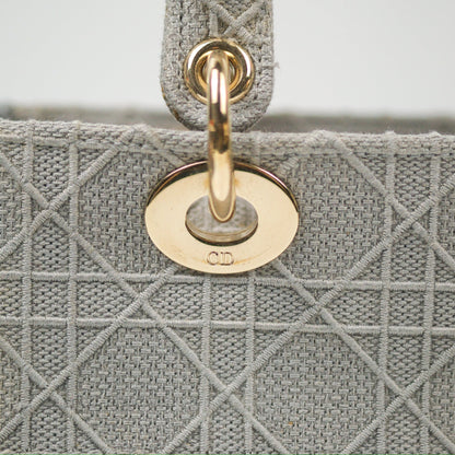 Christian Dior Medium Lady D-Lite Bag Gray Cannage Embroidery Gold Hardware
