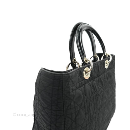 Christian Dior Vintage Large Cannage Fabric Black Lady Dior Silver Hardware