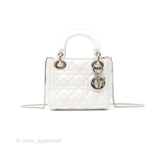 Christian Dior Cannage Mini Lady Dior White Silver Hardware