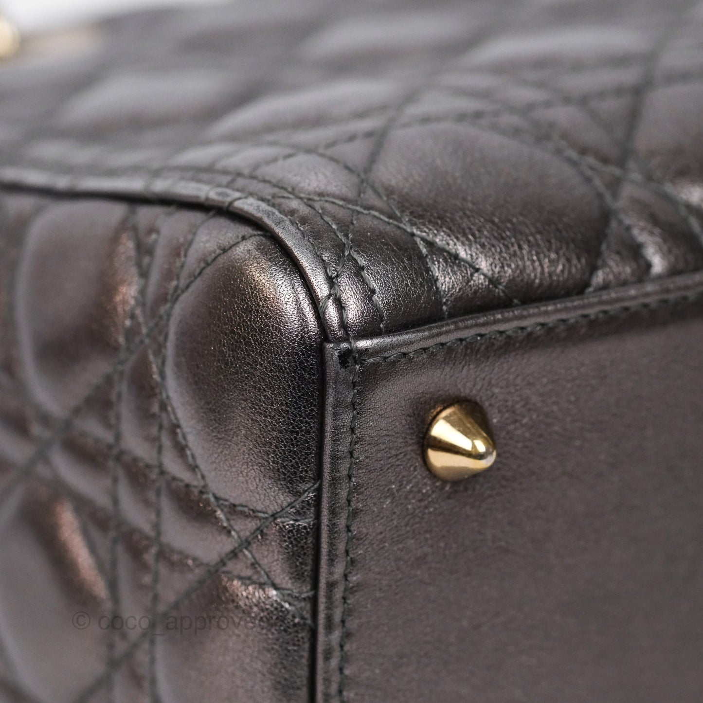 Christian Dior Medium Lady Dior Metallic Dark Grey Lambskin Gold Hardware
