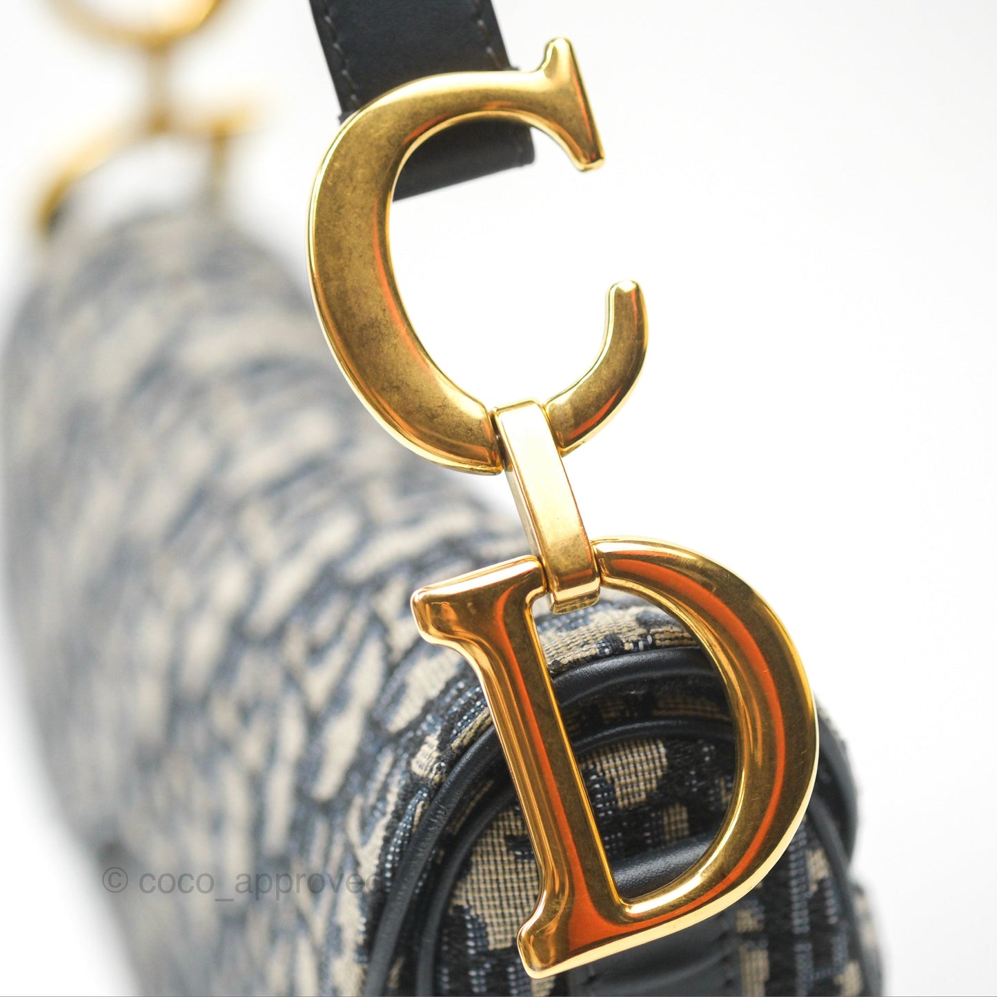 Christian Dior Saddle Bag Navy Dior Oblique Embroidery Gold Hardware
