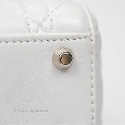 Christian Dior Cannage Mini Lady Dior White Silver Hardware