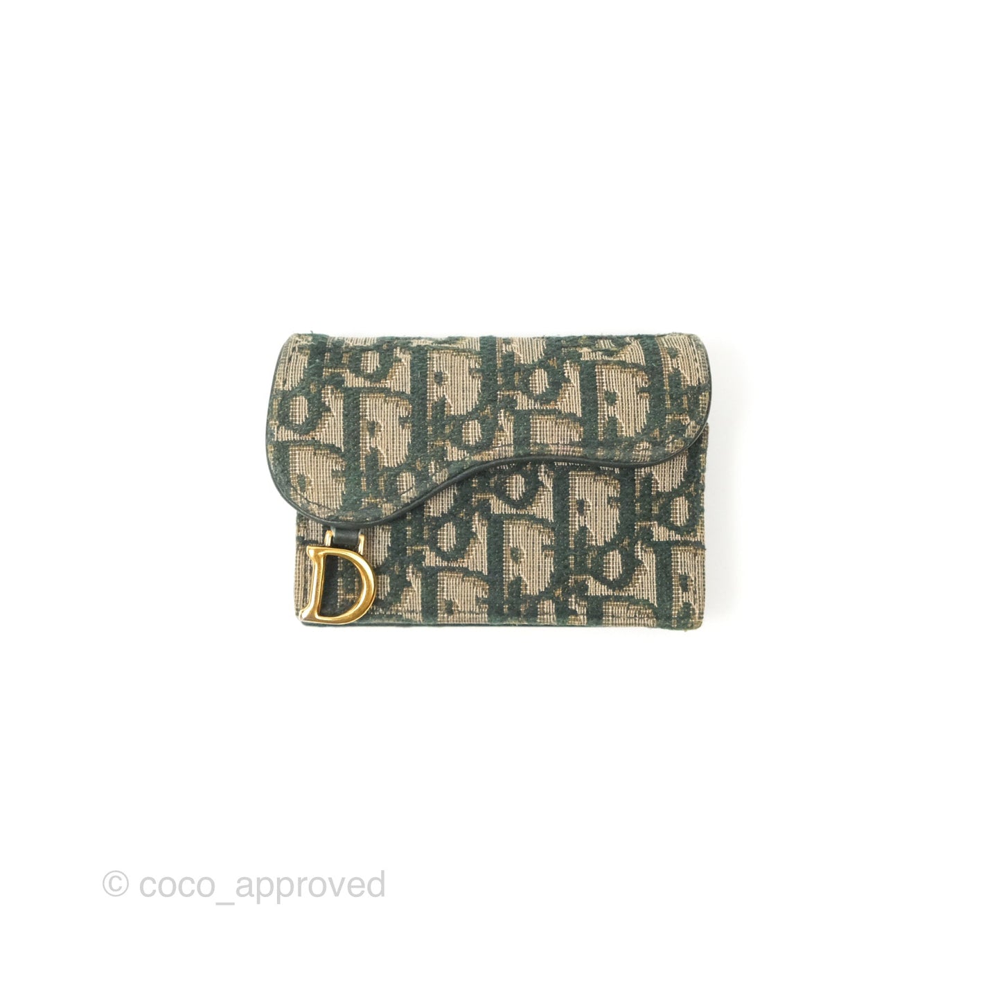 Christian Dior Saddle Flap Card Holder Green Dior Oblique Jacquard