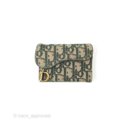 Christian Dior Saddle Flap Card Holder Green Dior Oblique Jacquard