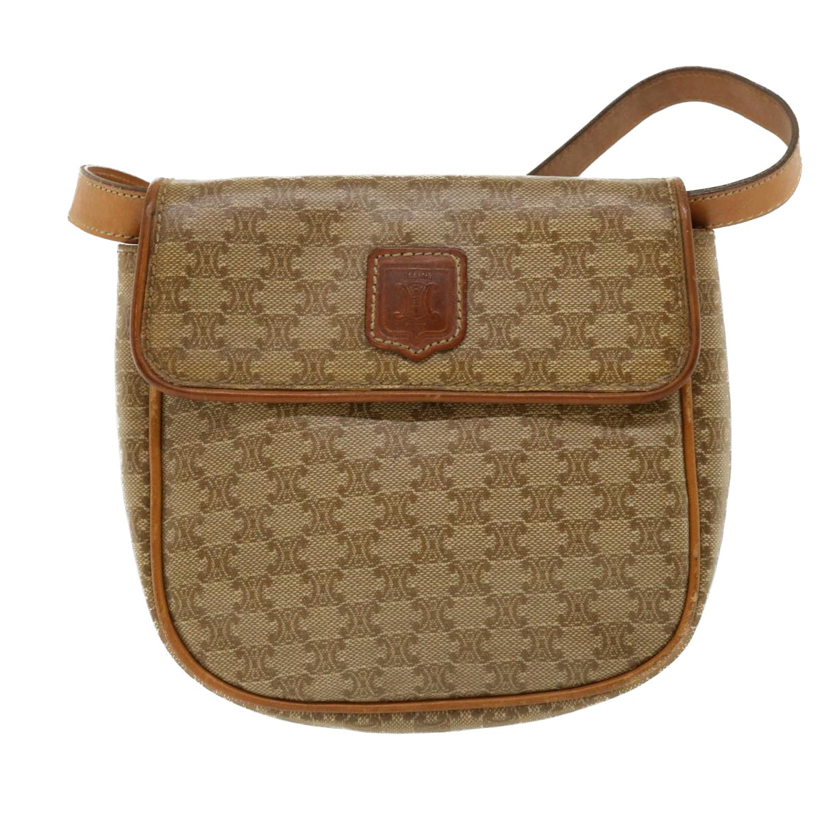 Celine Macadam Canvas Shoulder Bag PVC Leather Beige  35355