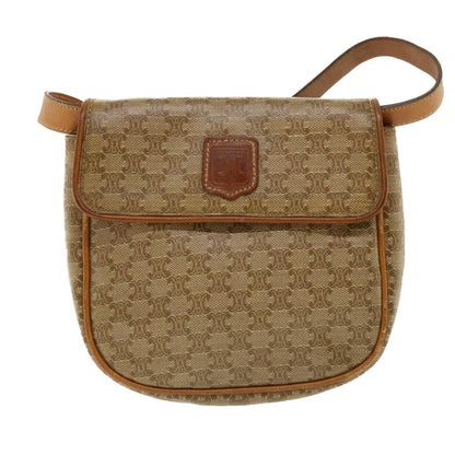 Celine Macadam Canvas Shoulder Bag PVC Leather Beige  35355