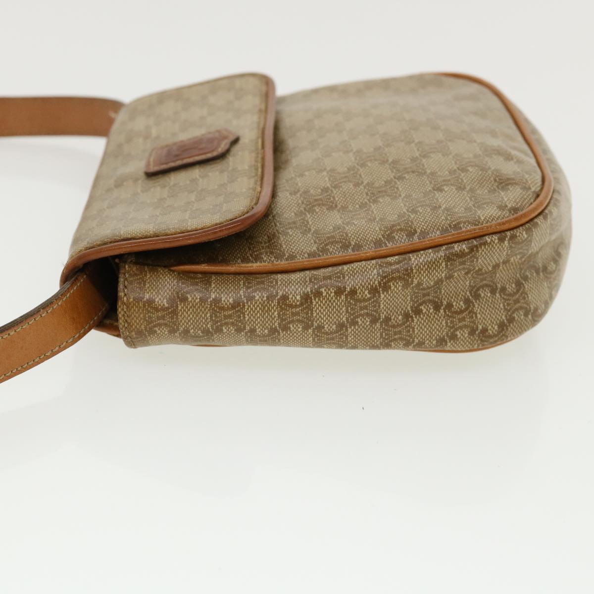 Celine Macadam Canvas Shoulder Bag PVC Leather Beige  35355