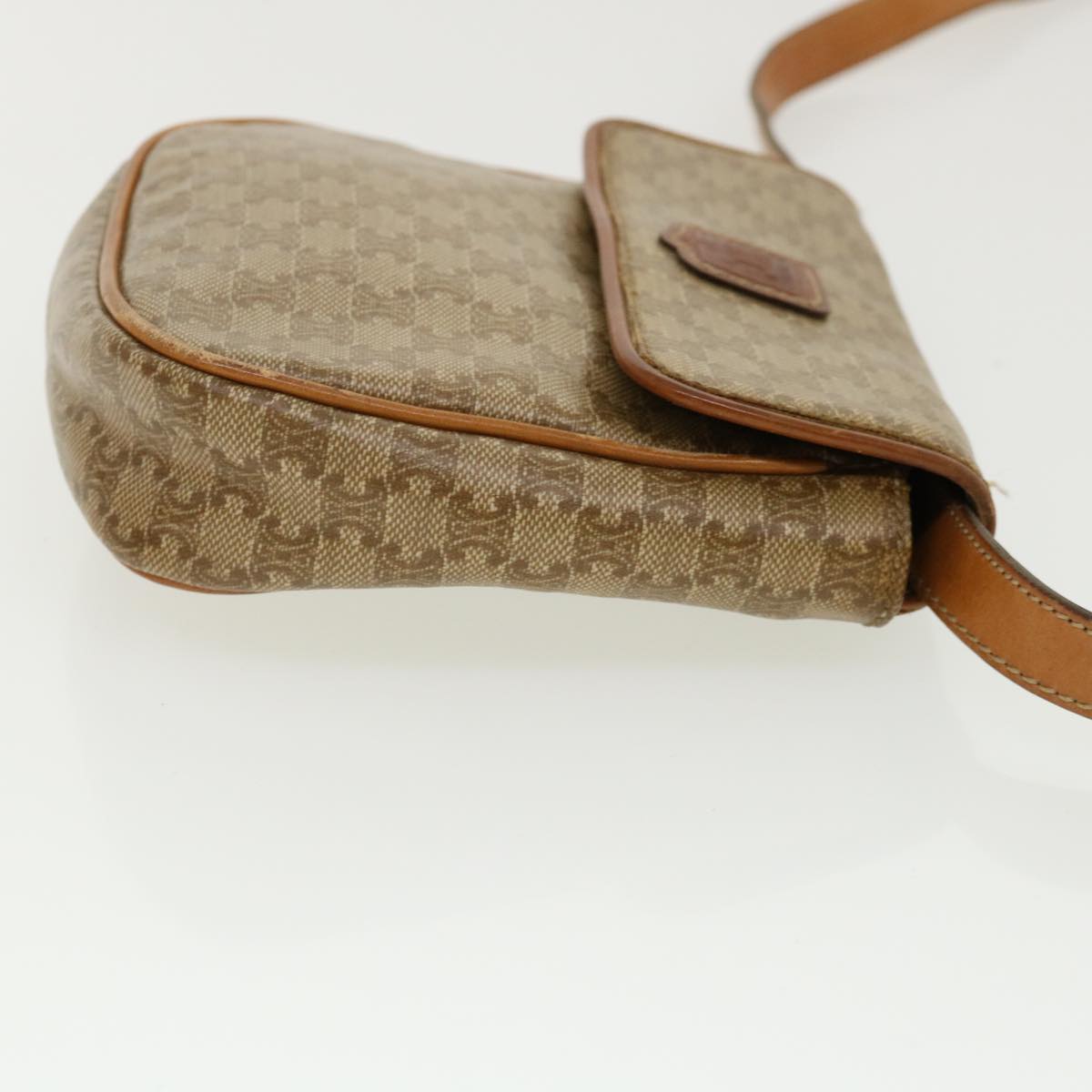 Celine Macadam Canvas Shoulder Bag PVC Leather Beige  35355