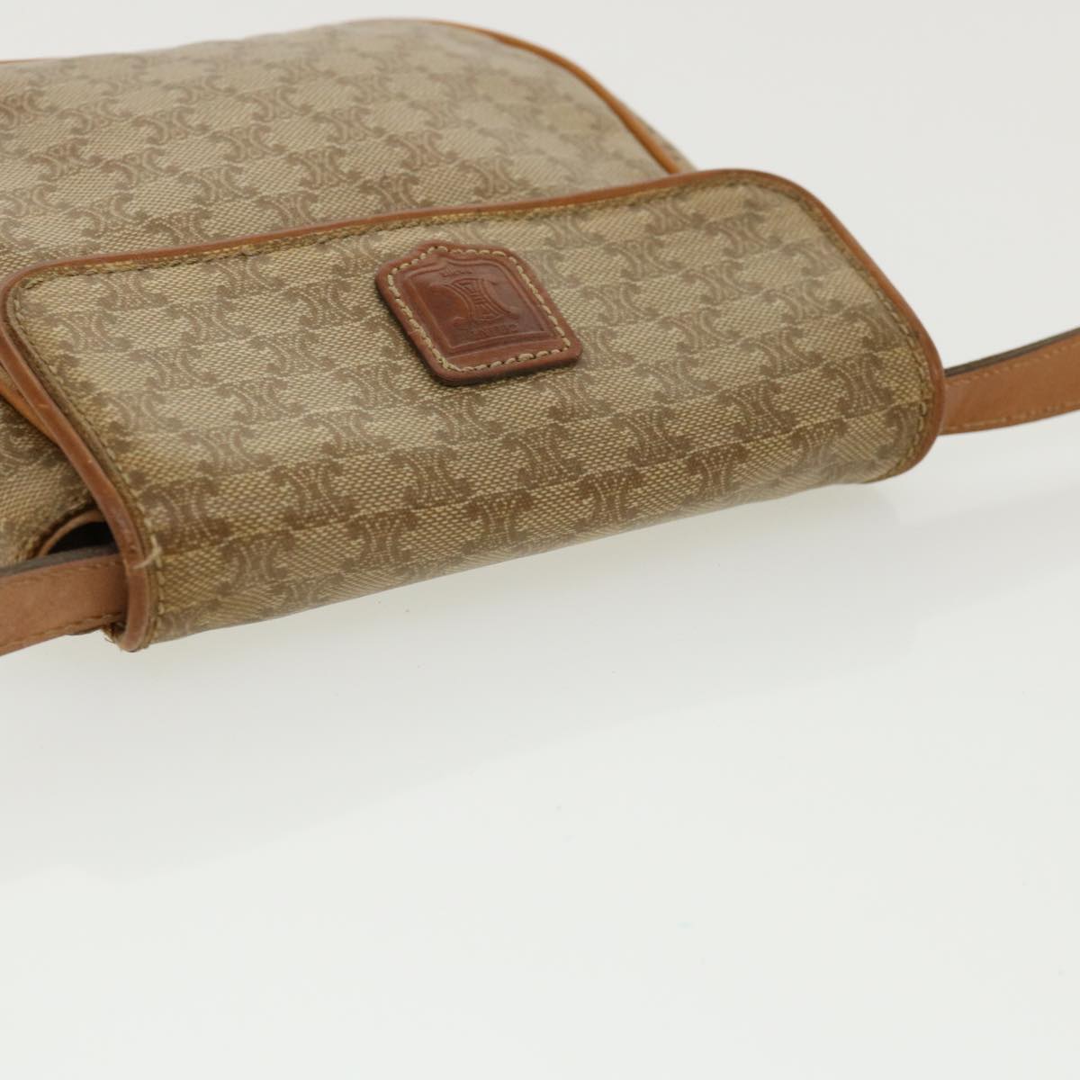 Celine Macadam Canvas Shoulder Bag PVC Leather Beige  35355