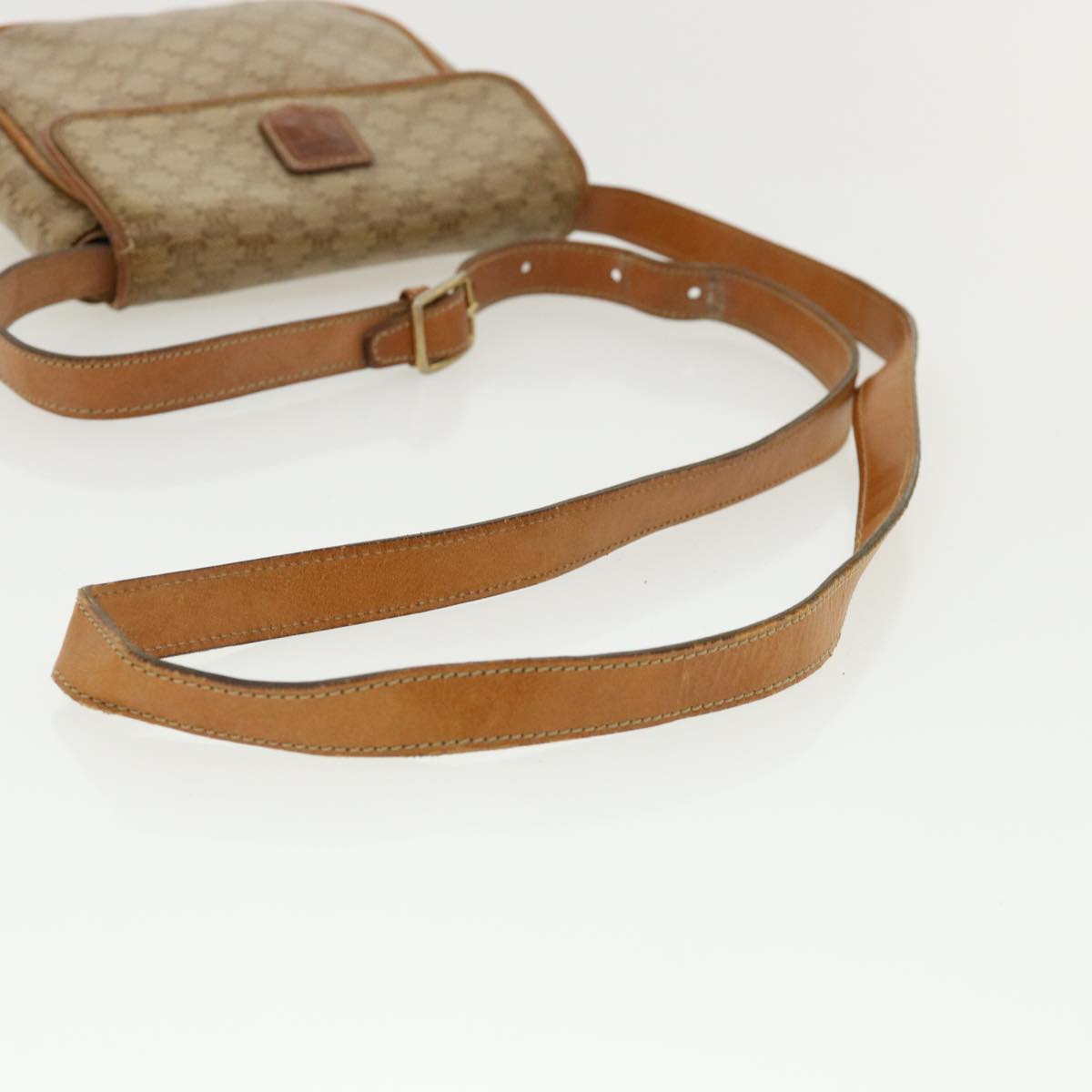 Celine Macadam Canvas Shoulder Bag PVC Leather Beige  35355