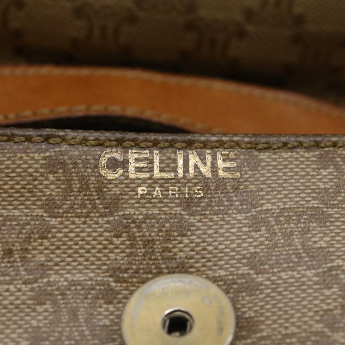 Celine Macadam Canvas Shoulder Bag PVC Leather Beige  35355