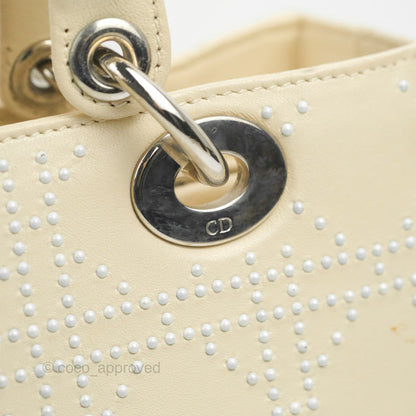 Christian Dior Lady Dior White Studded Light Beige Silver Hardware