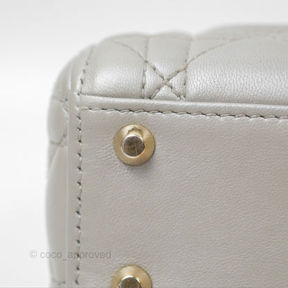 Christian Dior Mini Lady Dior Iridescent Light Grey Cannage Lambskin Gold Hardware