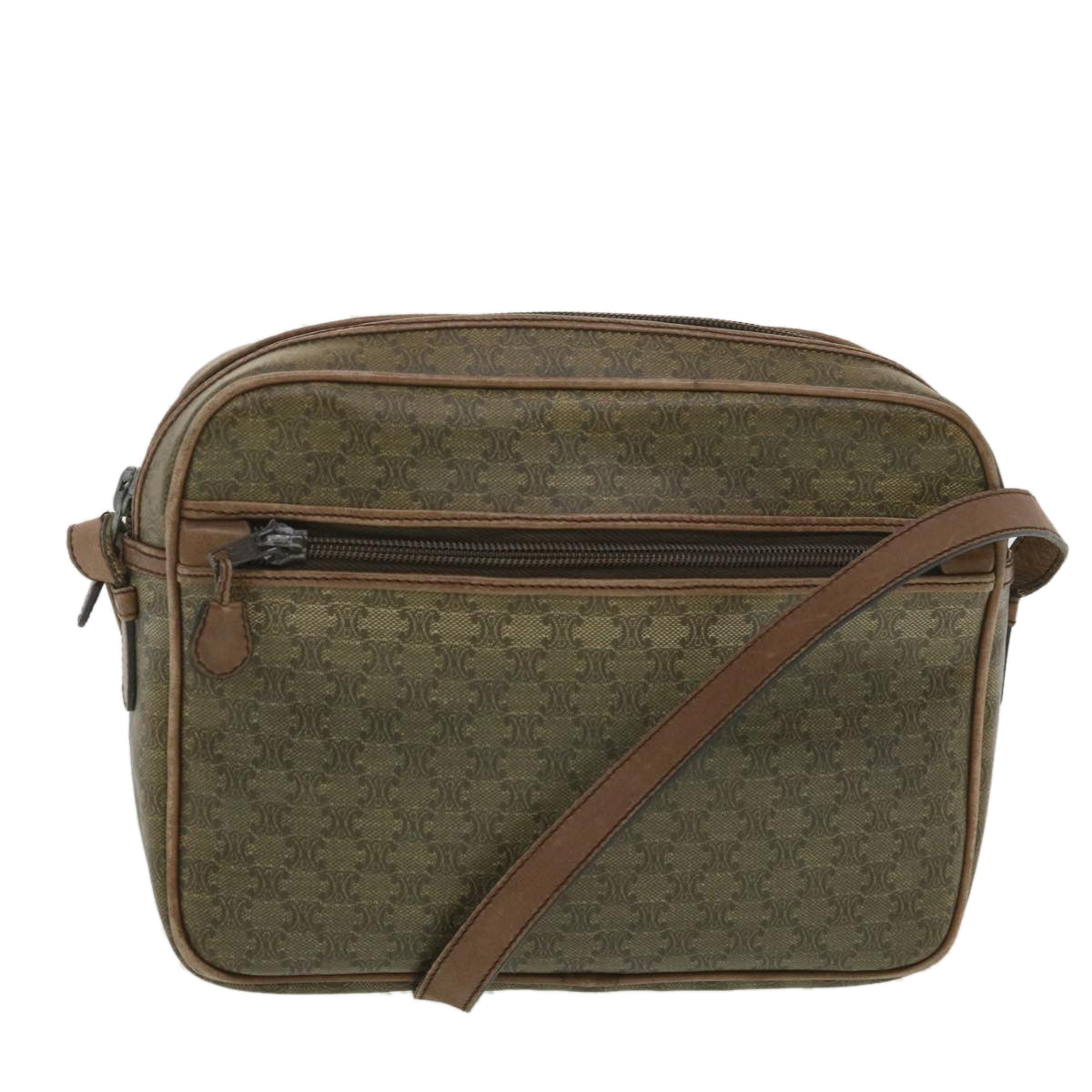 Celine Macadam Canvas Shoulder Bag PVC Leather Beige  37414