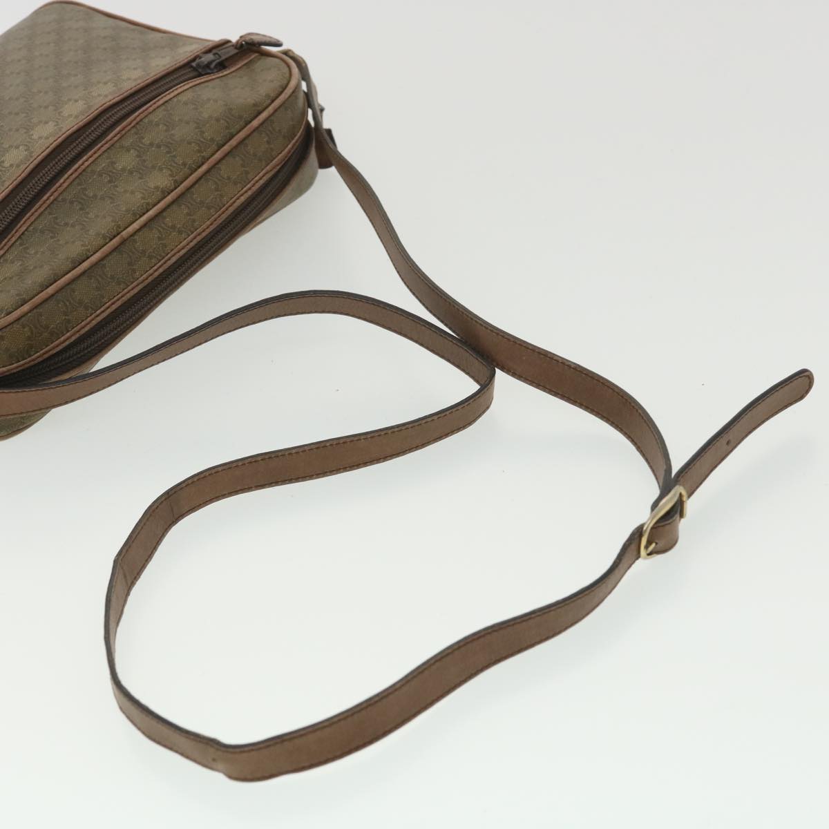 Celine Macadam Canvas Shoulder Bag PVC Leather Beige  37414