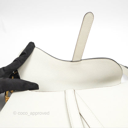 Christian Dior Saddle Bag White Grained Calfskin Gold Hardware