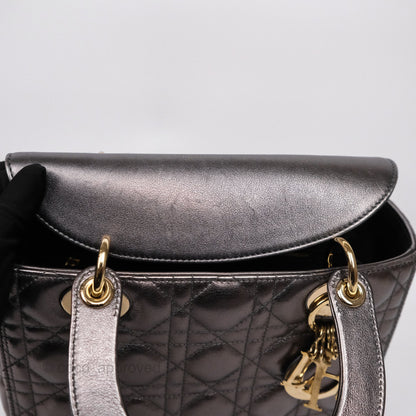 Christian Dior Medium Lady Dior Metallic Dark Grey Lambskin Gold Hardware