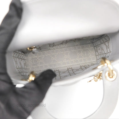Christian Dior Lambskin Cannage Mini Lady Dior Iridescent Grey Gold Hardware