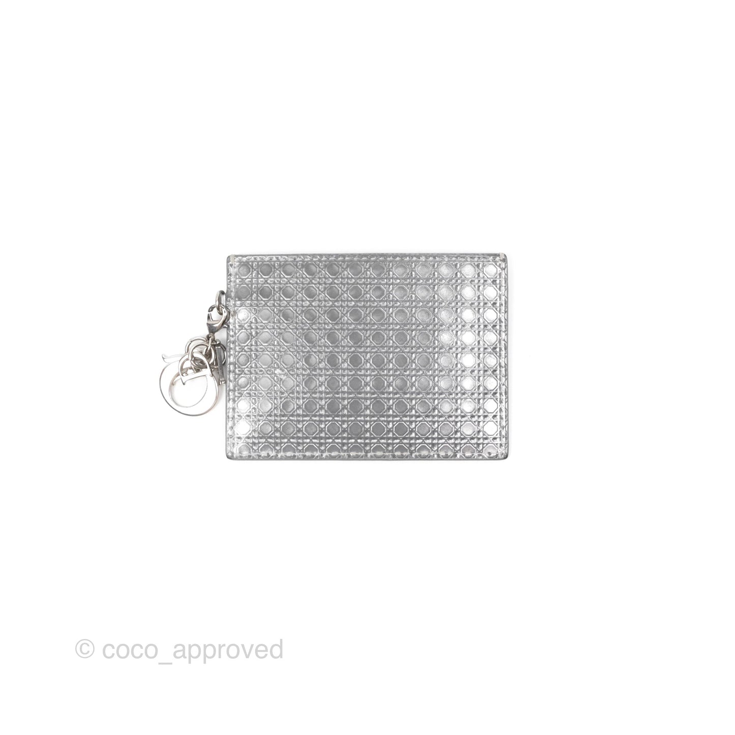 Christian Dior Metallic Sliver Card Holder Silver Hardware