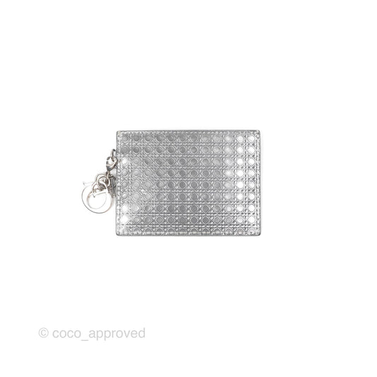 Christian Dior Metallic Sliver Card Holder Silver Hardware
