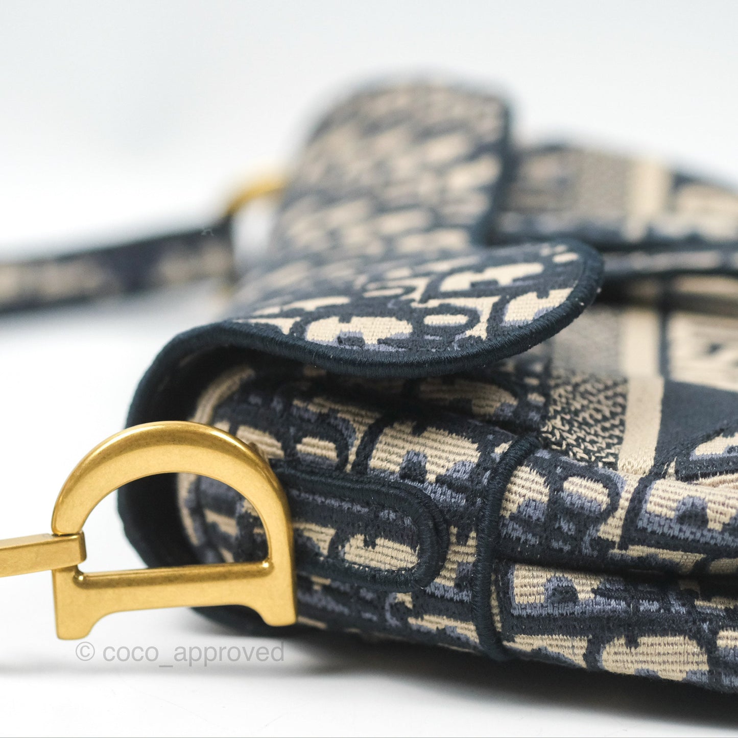 Christian Dior Navy Saddle Bag Dior Oblique Embroidery Gold Hardware