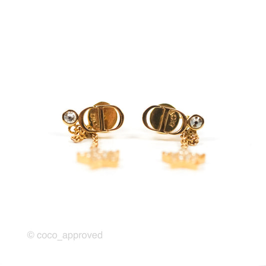 Christian Dior CD Crystal Star Chain Drop Earrings Gold Tone