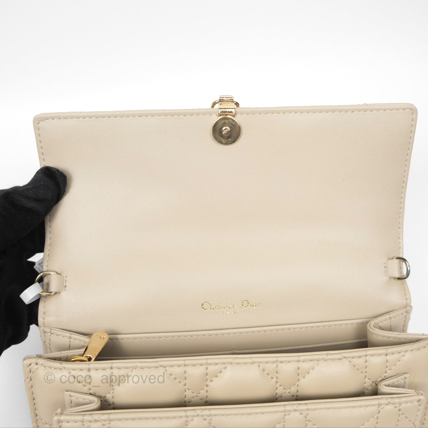 Christian Dior My Dior Daily Chain Pouch Sand-Colored Cannage Lambskin Gold Hardware